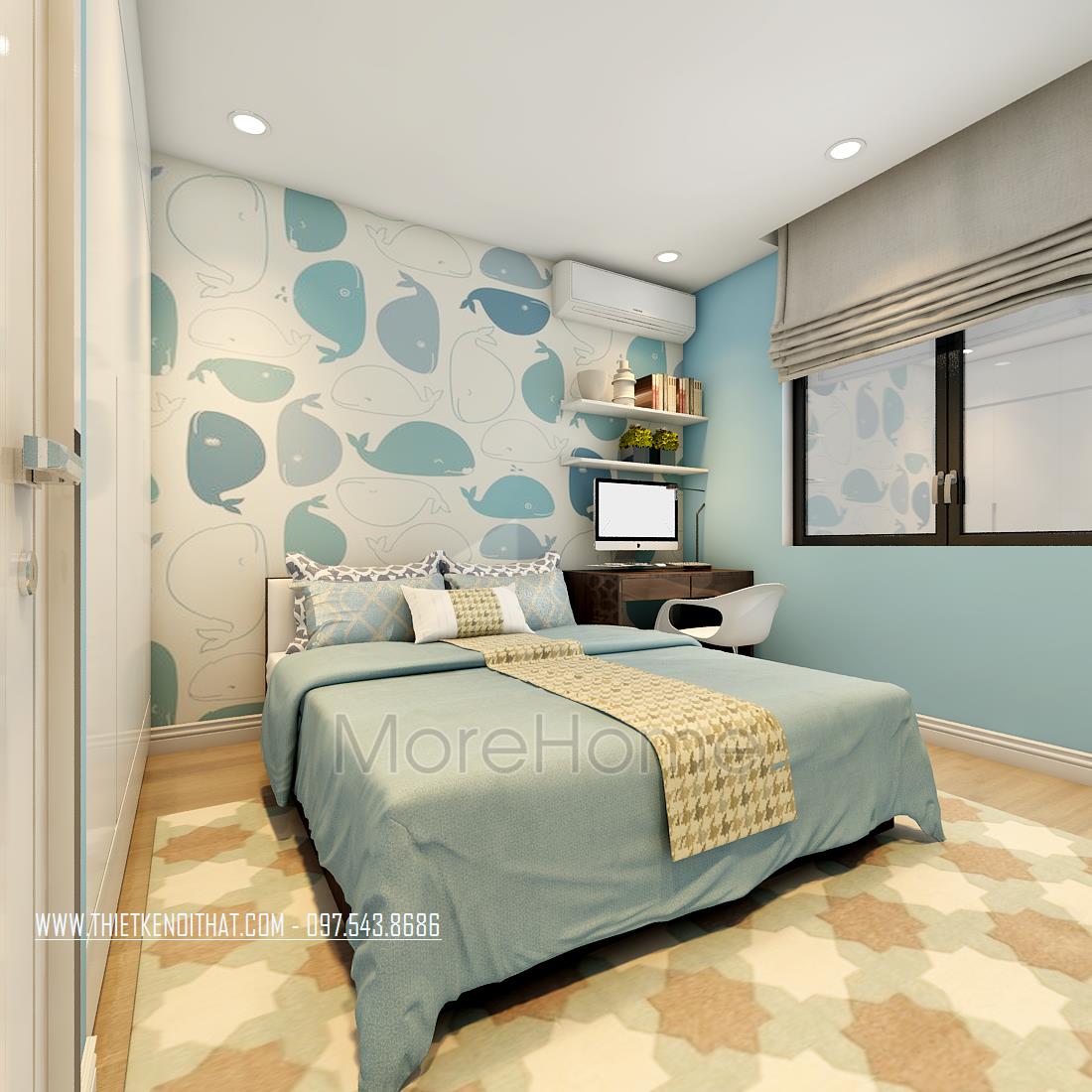 Tận dụng tối đa diện tích trong thiết kế chung cư 45m2 2 phòng ngủ nhỏ hẹp